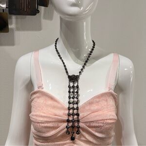 Vintage Carolee Lux Black Rhinestone Chandelier Lattice Pendant Necklace